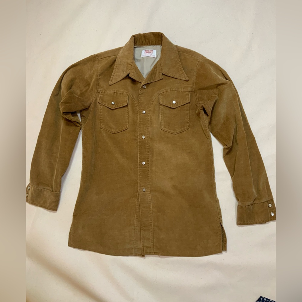Farah Time Out West Brown Corduroy Vintage Snap-Up Shirt M